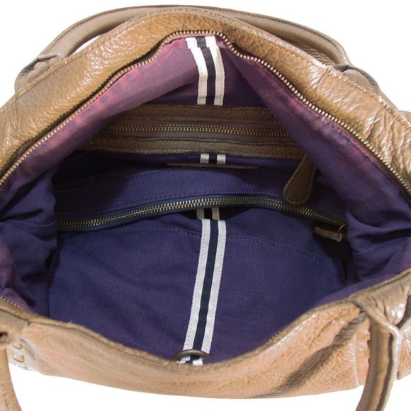 LIEBESKIND Berlin Slouchy Sandstone Leather Crossbody Tote w/ Brass Detail - Picture 6 of 8